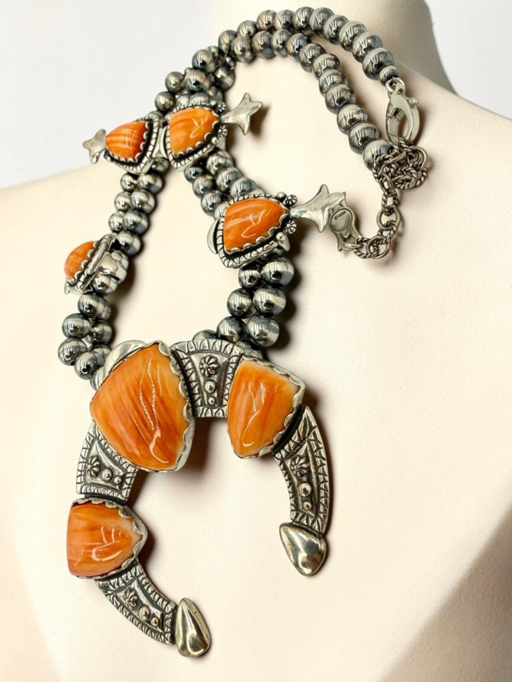 Carolyn Pollack Relios 925 Spiny Oyster Squash Blossom Necklace 18”-20” 131 gram - Picture 13 of 17